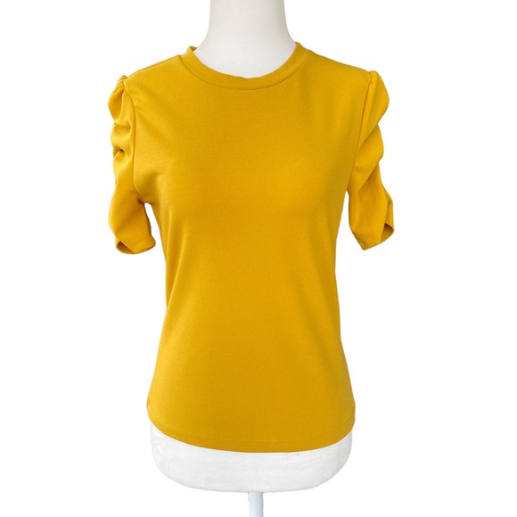 Haute Monde Tops Haute Monde Mustard Yellow Top With Gathered